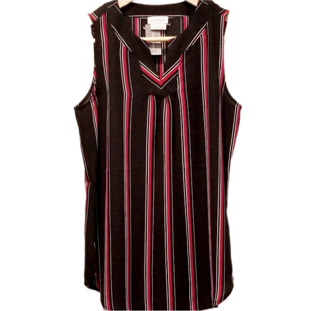 Van Heusen Blouse Sleeveless XXS Stripes Black Red White NWT